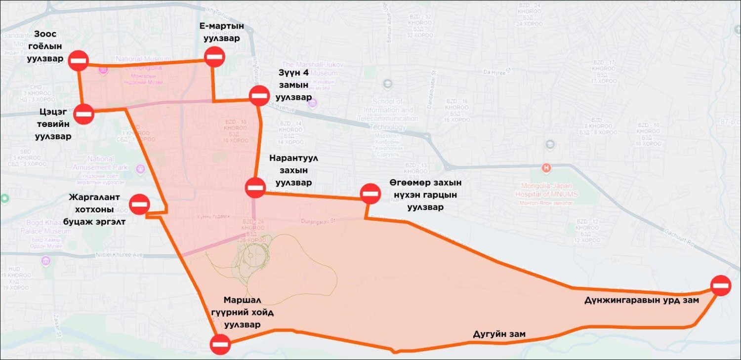 Автомашингүй өдрөөр дараах байршилд зам хаана