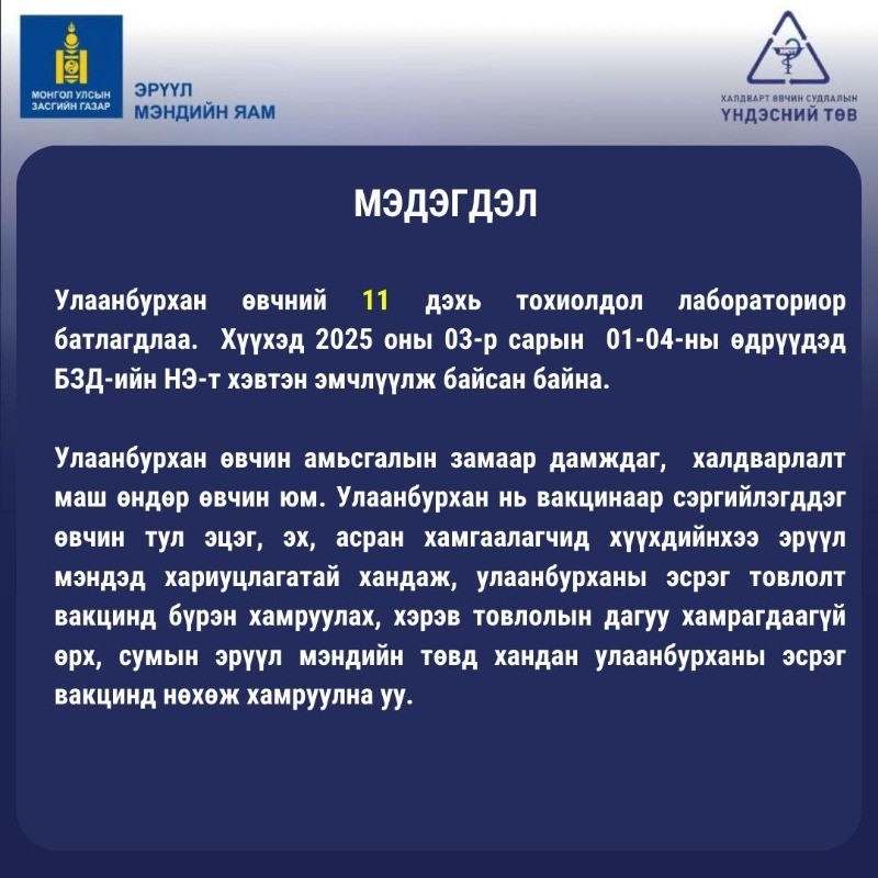 Улаанбурхан өвчний 11 дэх тохиолдол лабораториор батлагдлаа