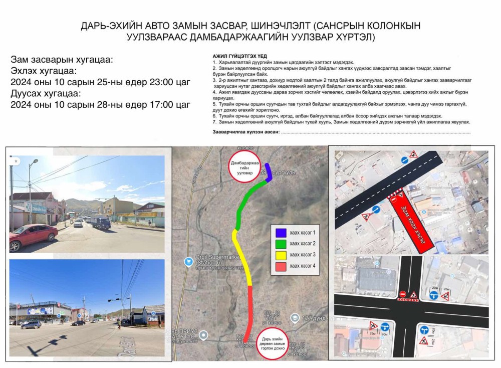 Сансарын колонкоос Дамбадаржаагийн уулзвар хүртэлх замыг 28-нд нээнэ