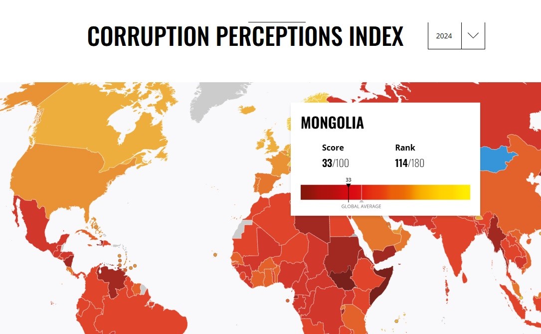 Авлигын төсөөллийн индекст Монгол Улс 7 байраар урагшиллаа